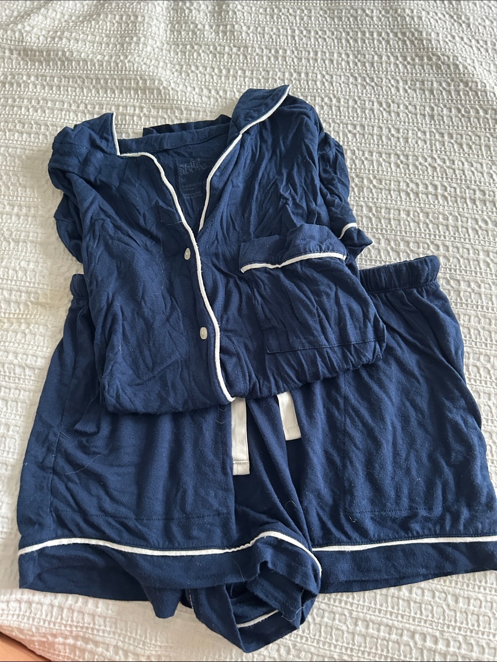 Women’s Stars Above Navy Blue Short Pajama Set with White Trim